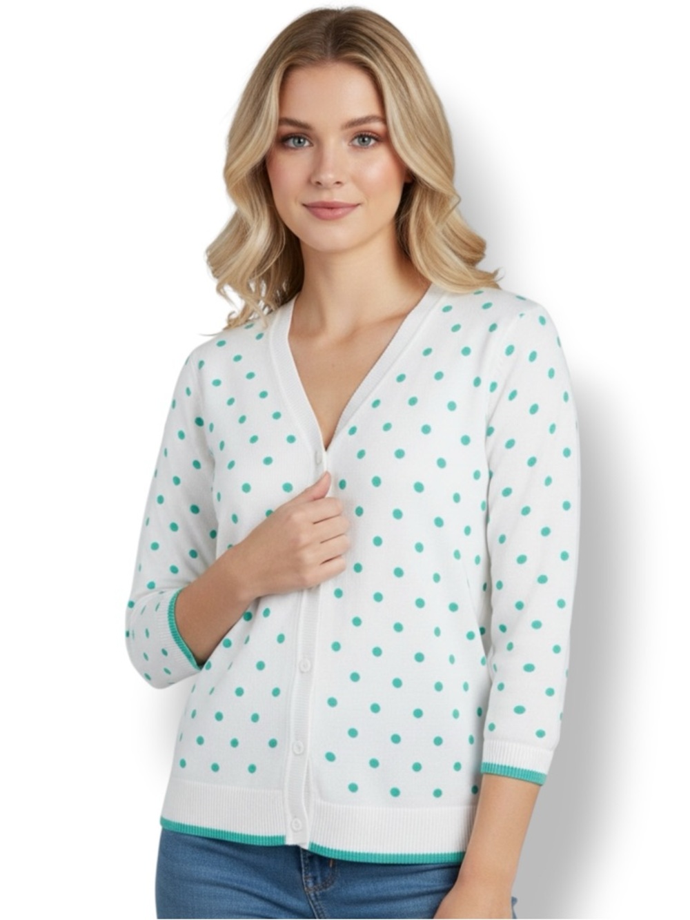 Christopher & Banks White Knit Top with Mint Dot Detail. Women’s Size Medium